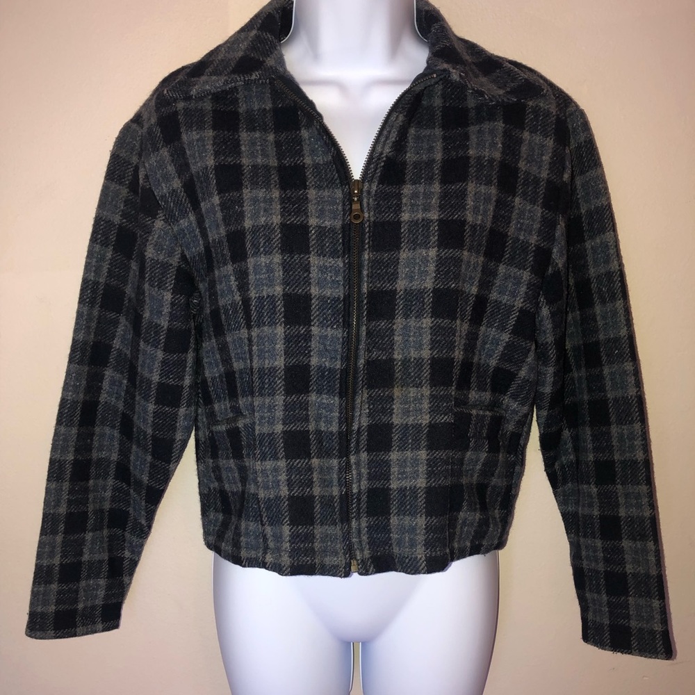 Plaid wool zipper jacket